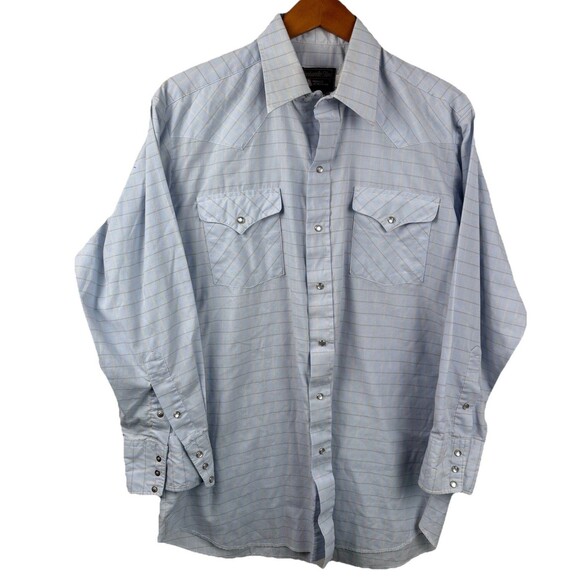 Panhandle Slim Pearl Snap Western Shirt Mens Light Blue 16 1/2 -33 Long Sleeve - Picture 2 of 7